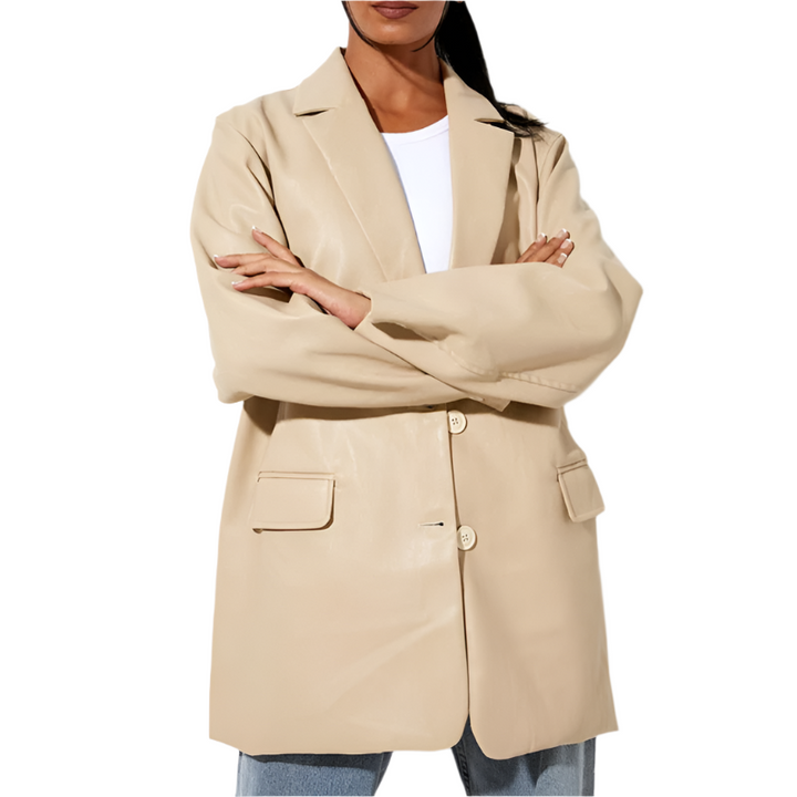 Drune | Damenblazer mit PU-Leder und Knopfverschluss
