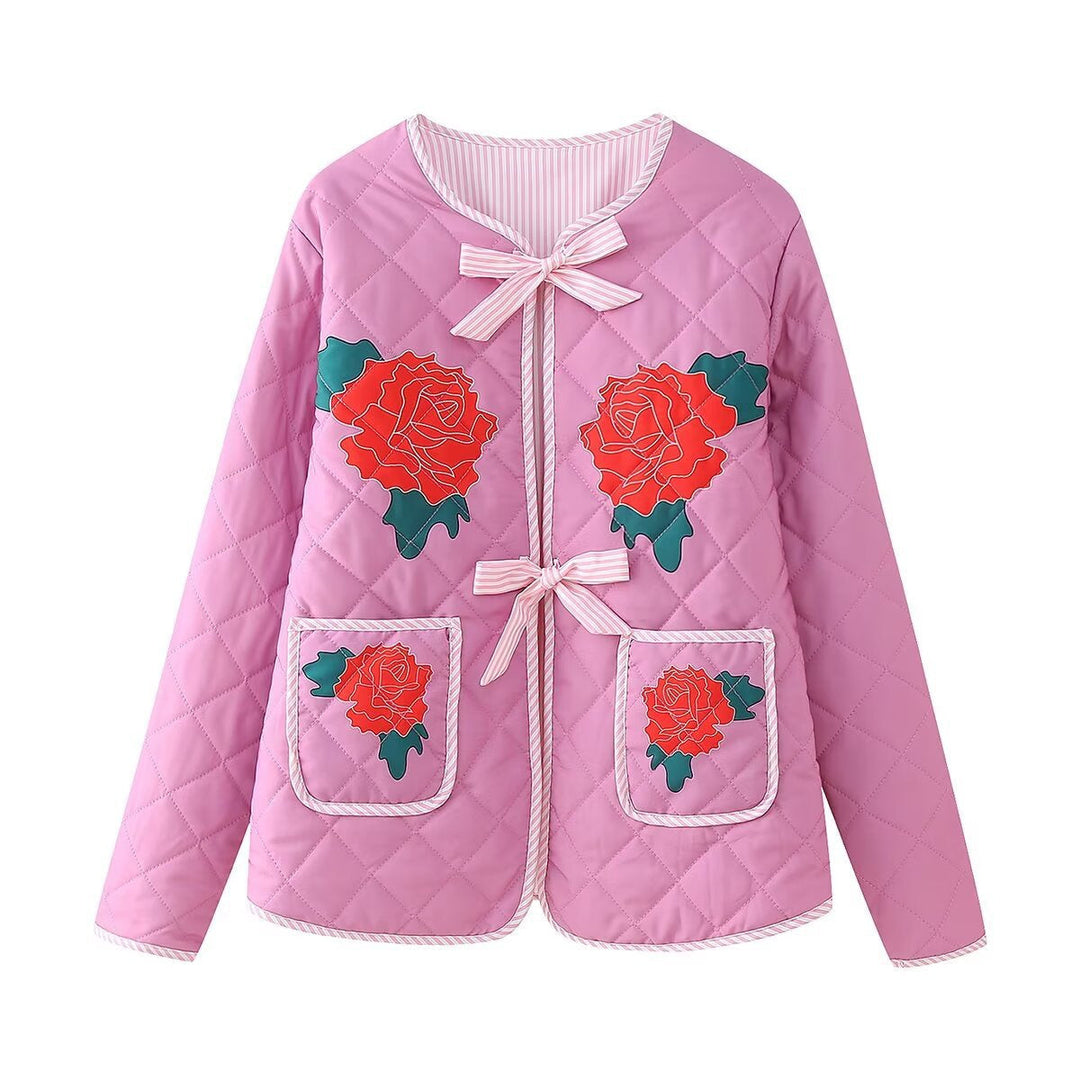 Drune | Mantel Rosa Damen mit Patchwork und Schleife