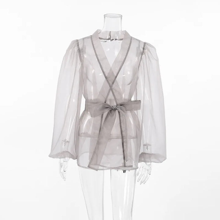 Drune | Durchsichtige Organza-Bluse mit Bindegürtel
