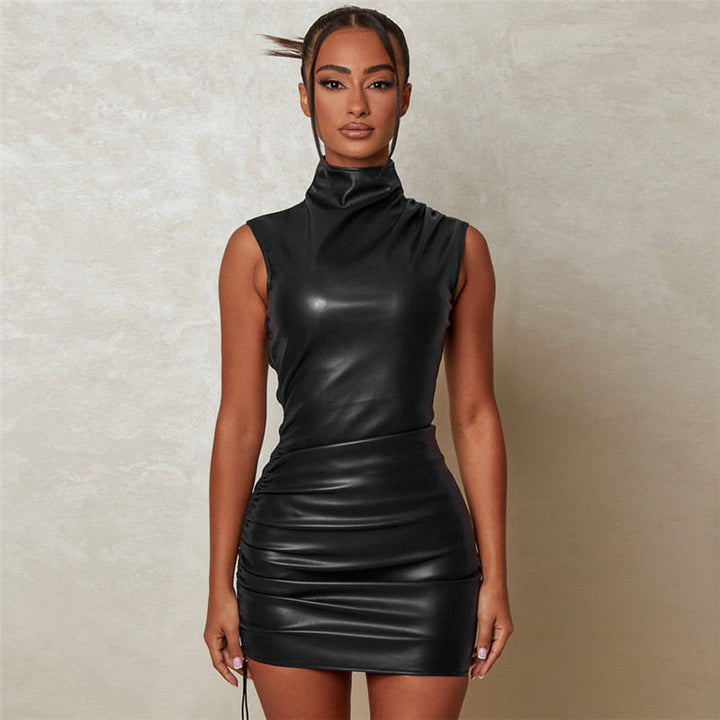 Drune | Ärmelloses Minikleid Aus Leder Mit Hohem Kragen