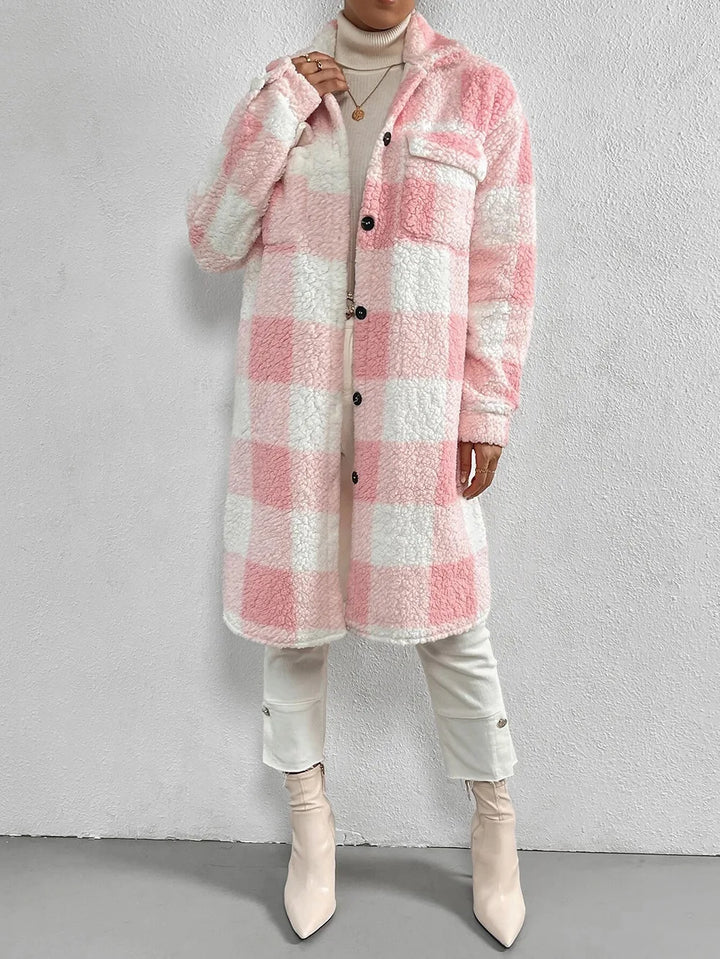 Drune | Langer kariert Fleece-Mantel