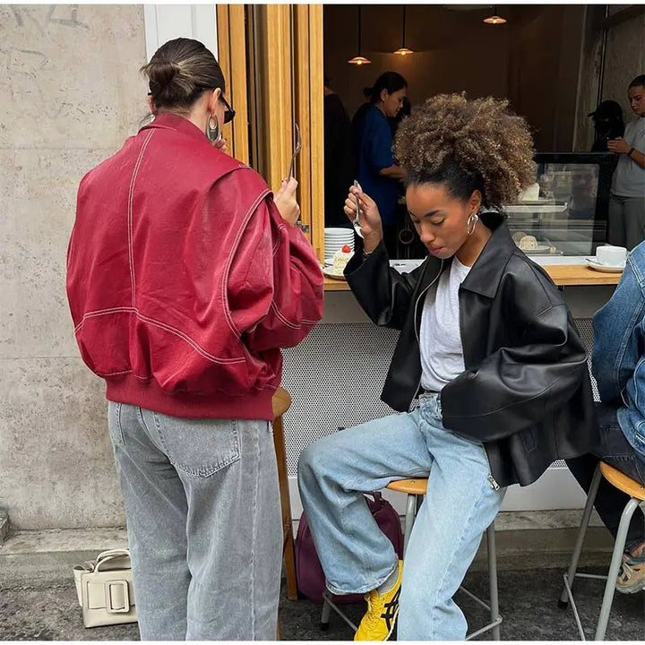 Drune | Vintage-Lederblouson in Übergröße für Damen