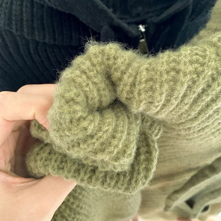 Drune | Oversized Strick Damenpullover mit Reißverschluss