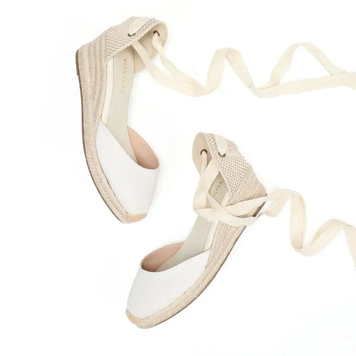 Drune | Espadrilles Mit Keilabsatz Weiß Bequeme Schnür Sandalen Für Sommer