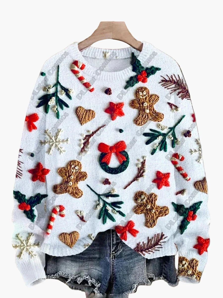 Drune | Weihnachtspullover mit festlichen 3D-Stickereien - Ideal für die Feiertage, Party & Winter