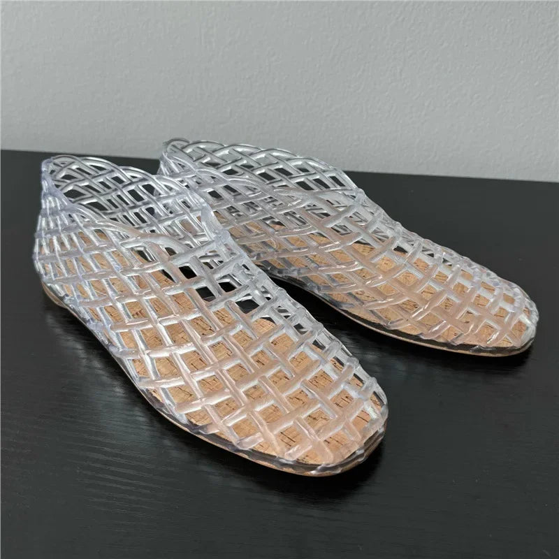 Drune | Sommer Jellies Schuhe Frauen Mode Transparent Mesh Hollow Out Strand Schuhe Damen Flache Sandalen Farbige Runde Zehen Jelly Sandalen