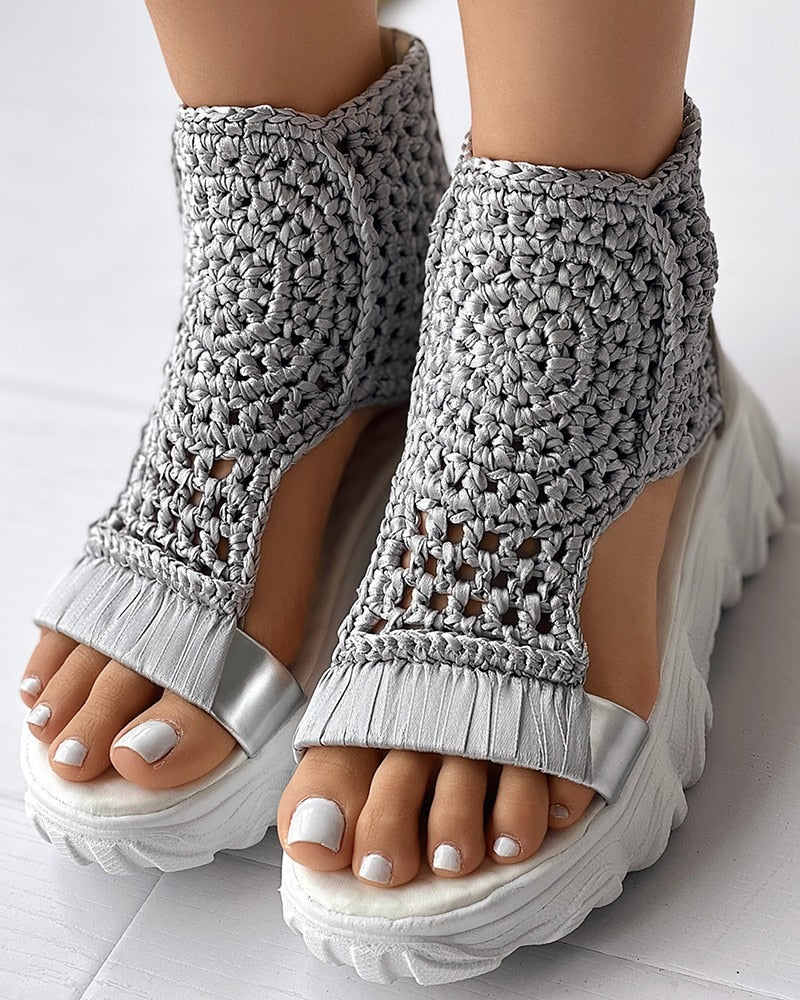 Drune Geflochtene Geometrie-Sandalen | Damen Sommer Keilsandalen