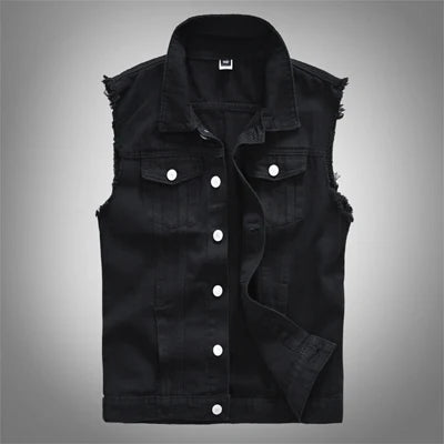 Drune | Zerrissene Ärmellose Jeansjacke für Männer