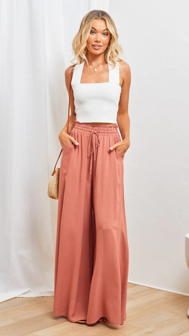Drune Gemütliche Gipfelhose | Damen Bequeme Bundfaltenhose mit Weitem Bein