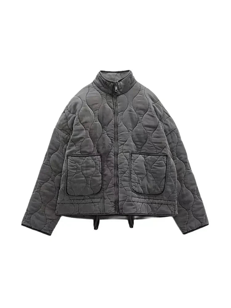 Drune | Gepolsterte Uni Farbe Reißverschlussjacke
