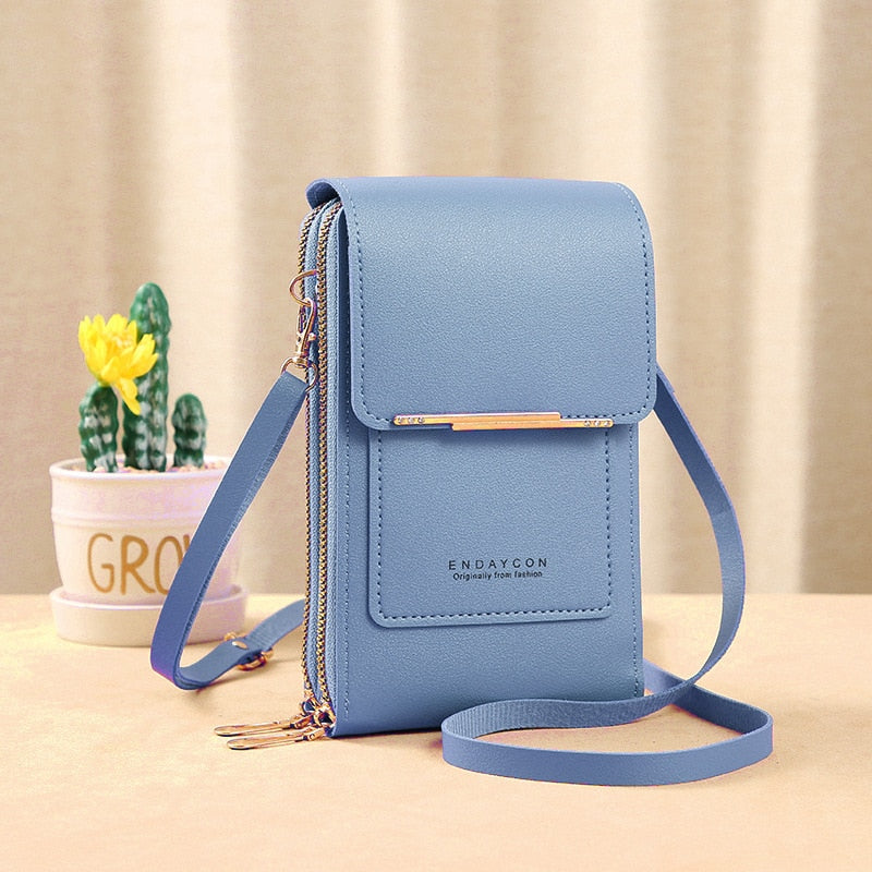 Drune | Leder Smartphone Clutch Damen Handtasche mit Touchscreen-Fenster