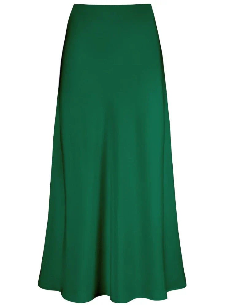 Drune | Frauen Satin Seiden Röcke Sommer Frühling Koreanische Mode Kleidung Büro Damen Lange Röcke Elegant Schwarz Maxi Röcke für Frauen