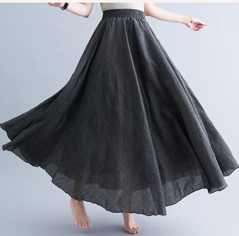 Drune | Mode Baumwolle Leinen Kleidung Frauen Röcke Maxi Y2K Elegant Strand Saia Ropa Mujer Lässiges Kleid Boho Lange Röcke Faldas Harajuku