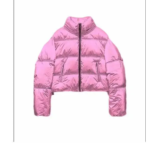 Drune | Kurz geschnittene metallische gesteppte Winterjacke mit hohem Kragen