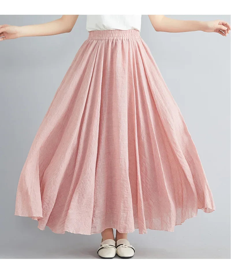 Drune | Mode Baumwolle Leinen Kleidung Frauen Röcke Maxi Y2K Elegant Strand Saia Ropa Mujer Lässiges Kleid Boho Lange Röcke Faldas Harajuku