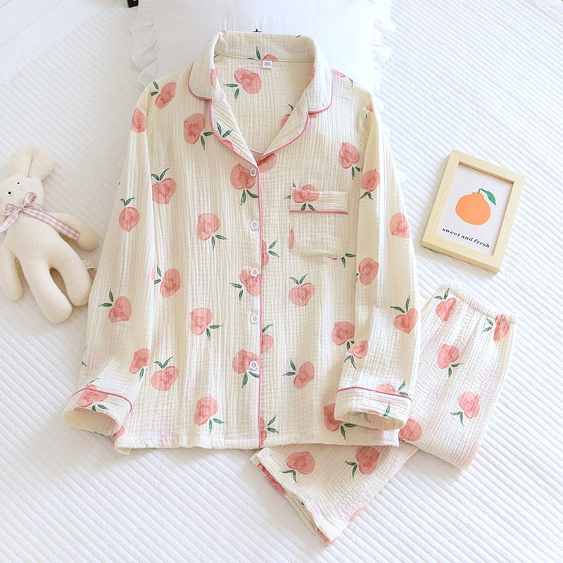 Drune | Baumwolle Pyjama Set für Frauen Pfirsich