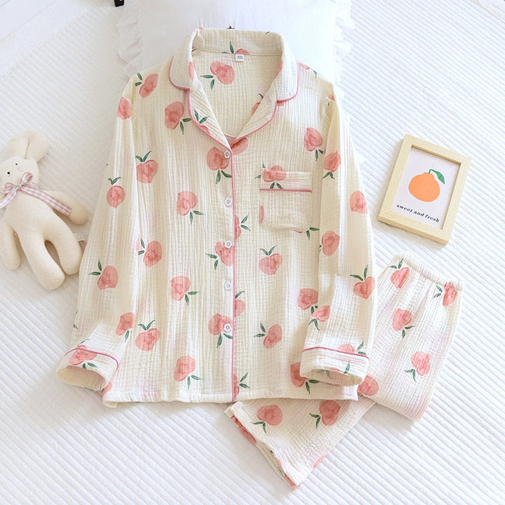 Drune | Baumwolle Pyjama Set für Frauen Pfirsich