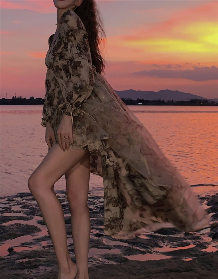 Drune | Floral Fairy Princess Kleid mit Abnehmbarem High-Low Rockschicht