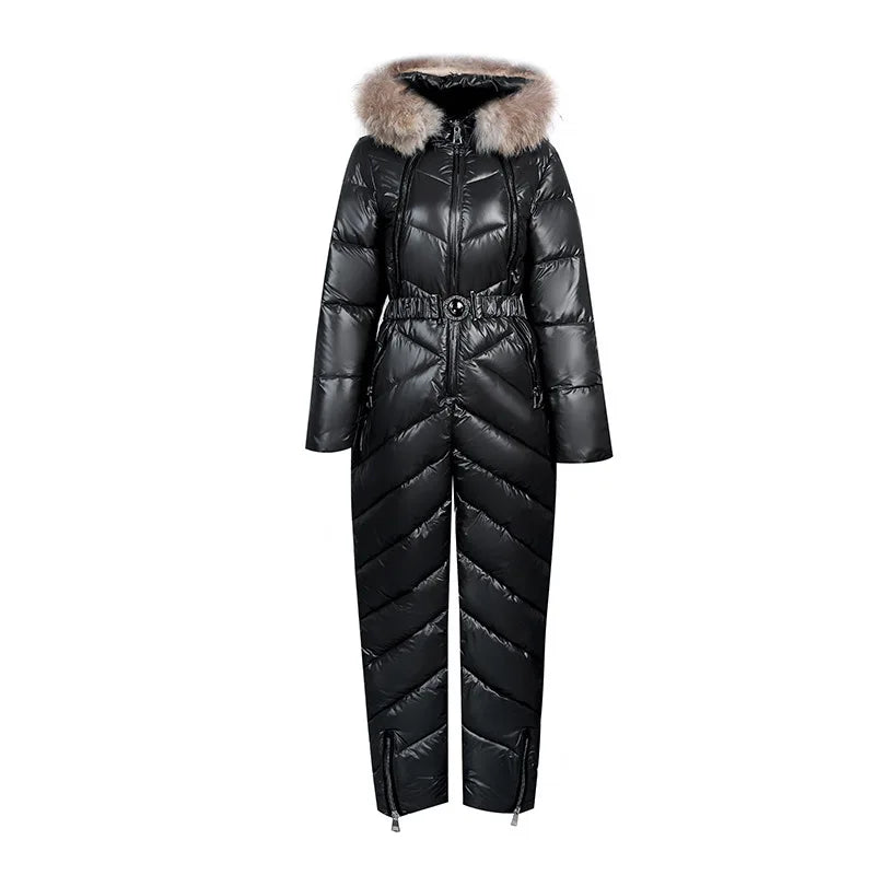 Drune | Lässiger Winter Skianzug mit Pelzkragen Für Frauen