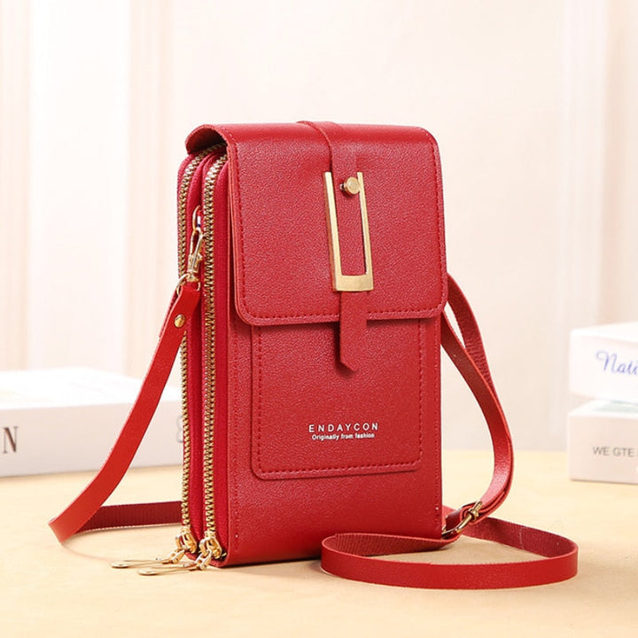 Drune | Leder Smartphone Clutch Damen Handtasche mit Touchscreen-Fenster