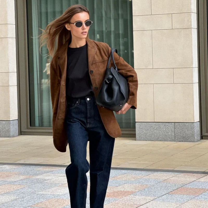 Drune | Braune Wildlederjacke Mit Revers Chic Und Warm