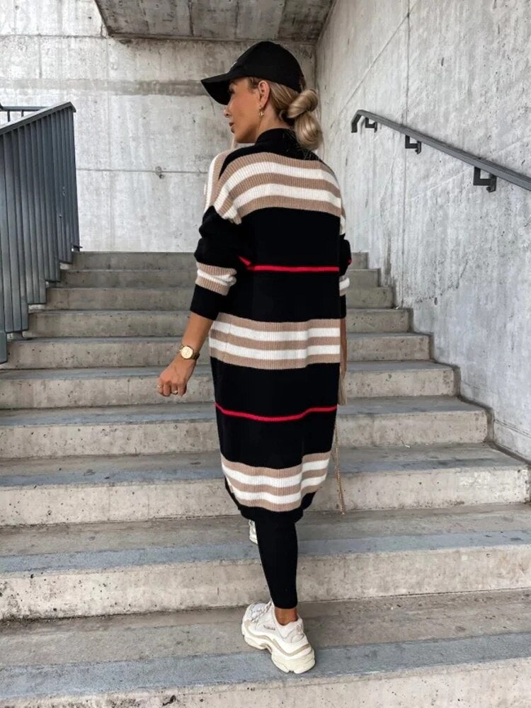 Drune | Lange gestreifte Strickjacke für Damen