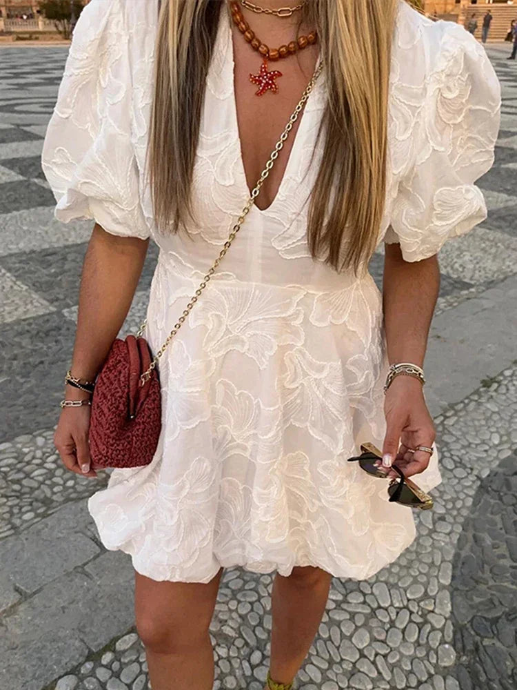 Drune | Kleid Mit Bestickten Puffärmeln Für Frauen