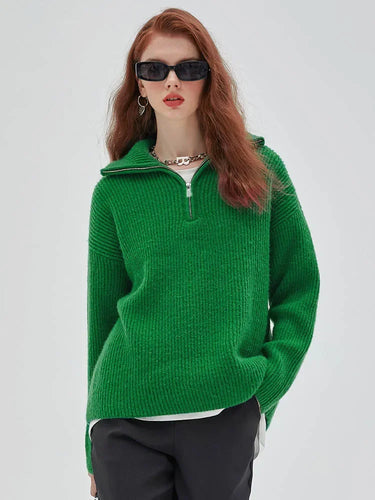 Gestreifter Turtleneck Damenpullover mit Reißverschluss
