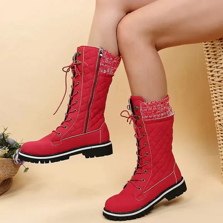 Drune |  Damen-Winterstiefel mit Schnürung & Reißverschluss - Warme Stiefeletten mit Strickbund & Profilsohle