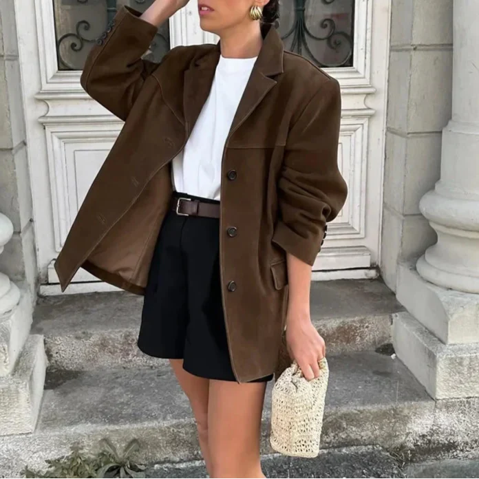 Drune | Frauen Brauner Cropped Blazer Jacket Chic Stil