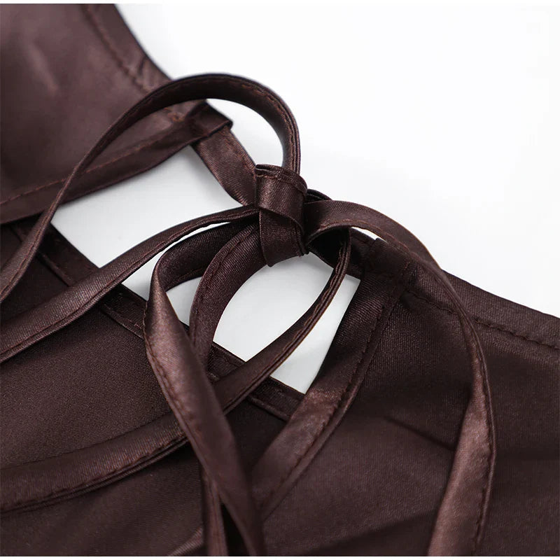 Drune | Einfarbiges Satin Ärmelloses Maxikleid