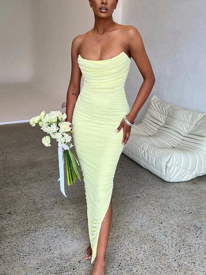 Drune - Langes trägerloses geripptes Kleid