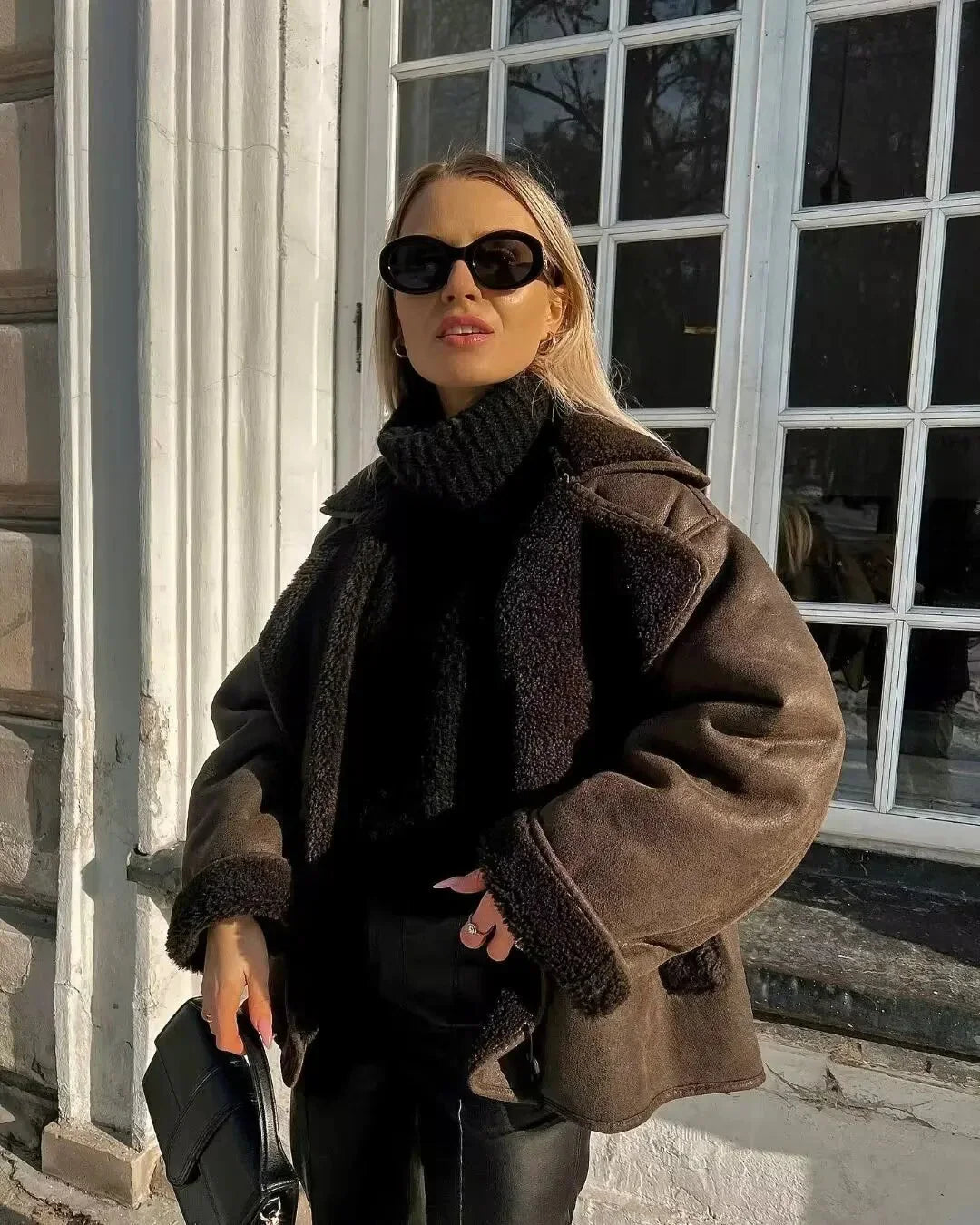 Drune | Warme PU-Jacke mit Taschen für Frauen