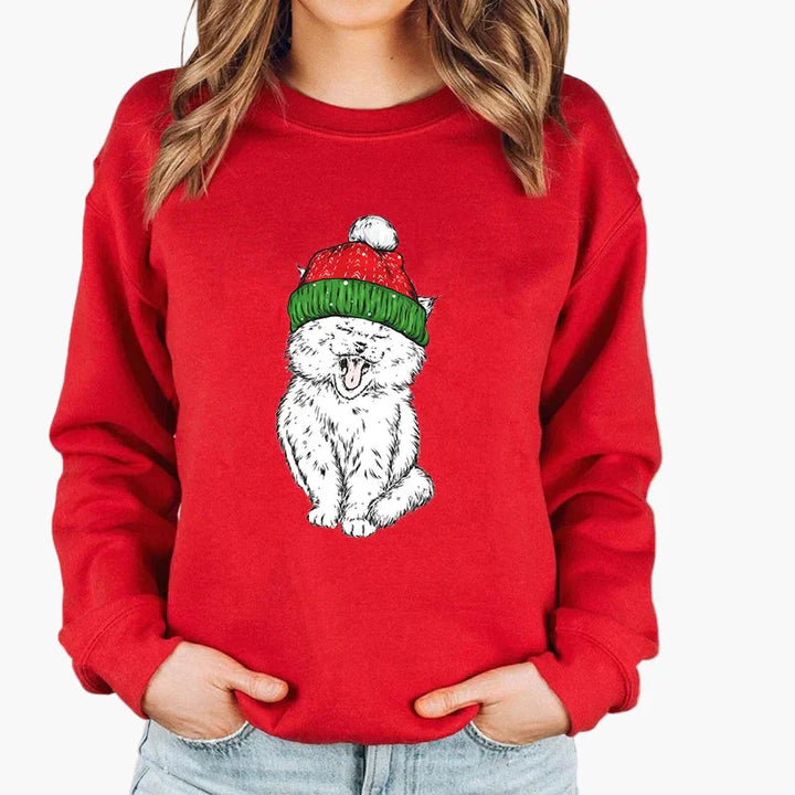 Drune | Weihnachtspullover mit Katze und Lichterkette - Lustiger Winter-Sweater für Katzenliebhaber