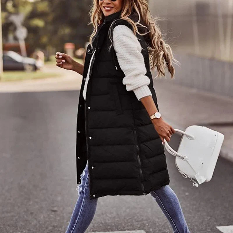 Drune | Lange Pufferweste mit Kapuze Polyester Warm, Trendy