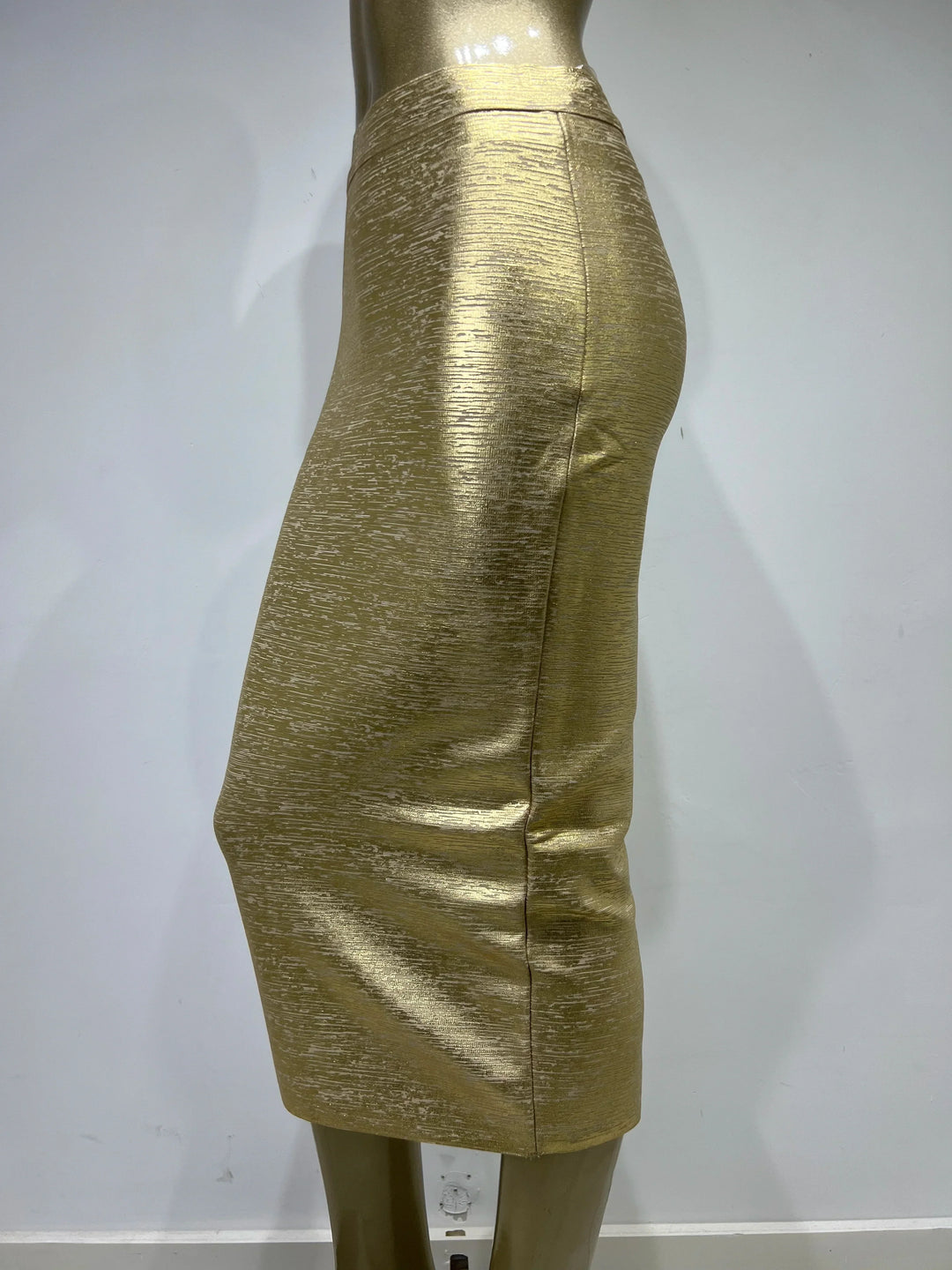 Drune | Frauen Sommerrock Sexy Silber Gold Bronzing Midi Bandage Rock High Street Designer Schlanker Fest Midi Bleistiftrock 78Cm