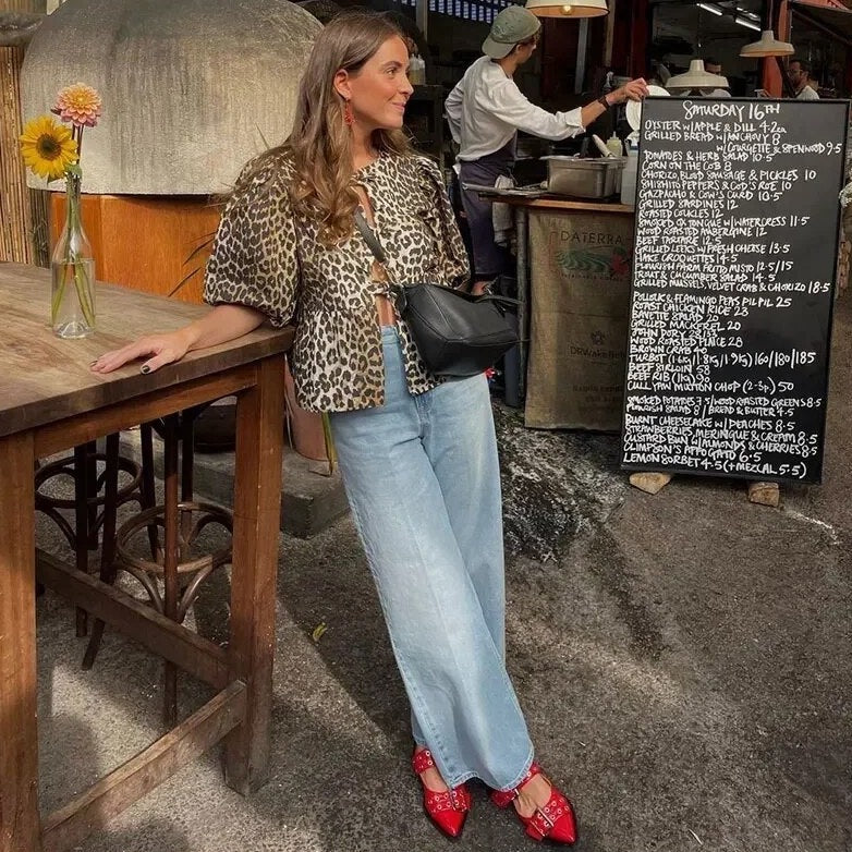 Drune | Damen Top mit Leopardenmuster und Schleife