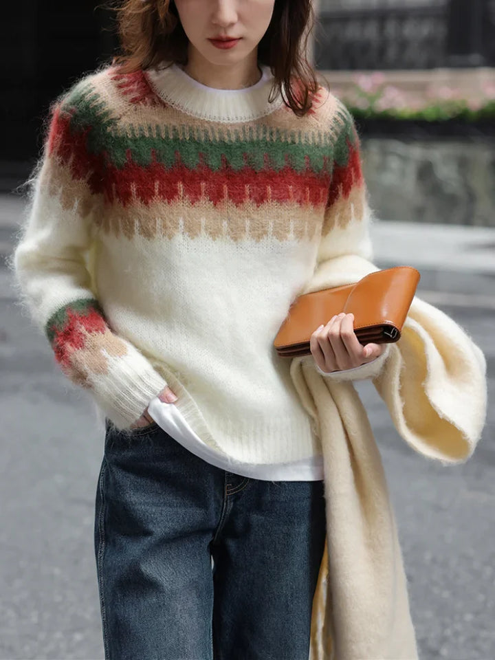 Drune - Hässlicher Weihnachtspulli - Dick gestrickter Pullover mit Retro-Muster