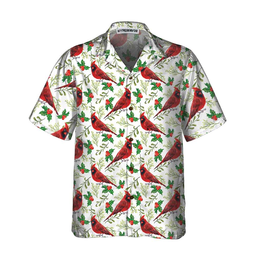 Drune | Nahtloses Weihnachtsmuster Roter Kardinal Hawaiian-Shirt, Lustiges Weihnachtshirt, Geschenk für Weihnachten