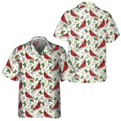 Drune | Nahtloses Weihnachtsmuster Roter Kardinal Hawaiian-Shirt, Lustiges Weihnachtshirt, Geschenk für Weihnachten