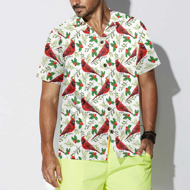 Drune | Nahtloses Weihnachtsmuster Roter Kardinal Hawaiian-Shirt, Lustiges Weihnachtshirt, Geschenk für Weihnachten