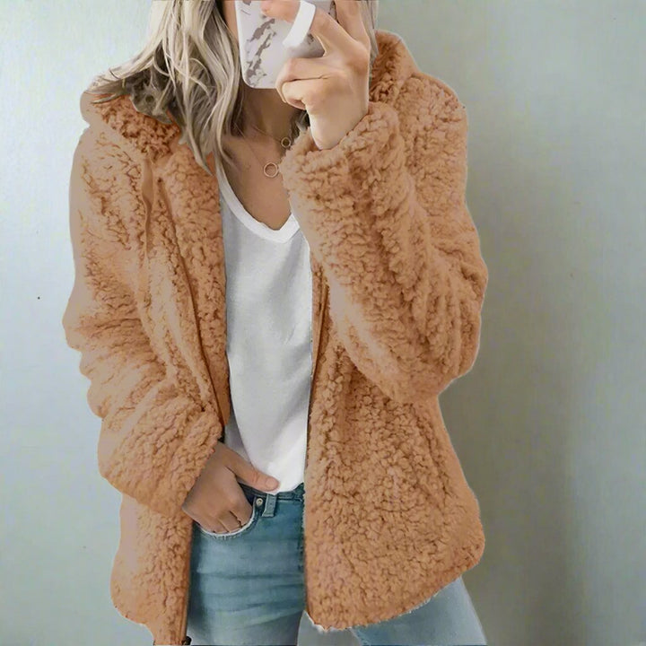 Drune | Teddy-Fleecejacke mit Kapuze Damen - weiche Winterjacke mit Reißverschluss
