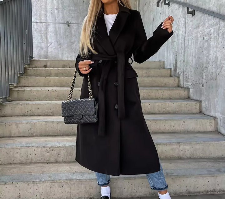 Drune | Damen Langer Trenchcoat - Mit Reverskragen & Knopfleiste