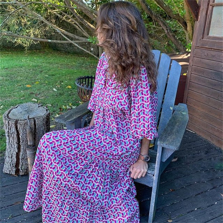Drune | Geometrisches Kleid mit Puffärmeln für Frauen