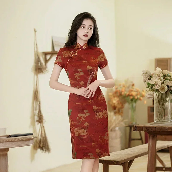 Drune | Cheongsam Qipao Mode Kleidung Lässig Elegant Ethnischer Stil Vintage Kleid für Frauen Streetwear Frauen Kleidung Festlich Chinesisch