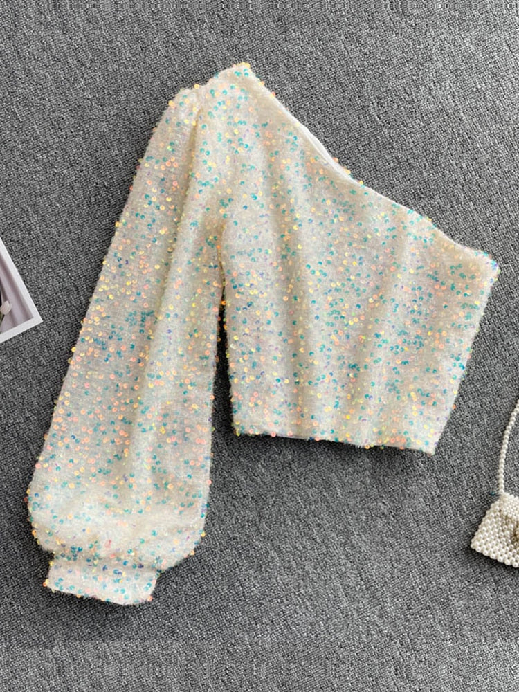 Drune | Glitzerndes Top mit einem Schulterträger