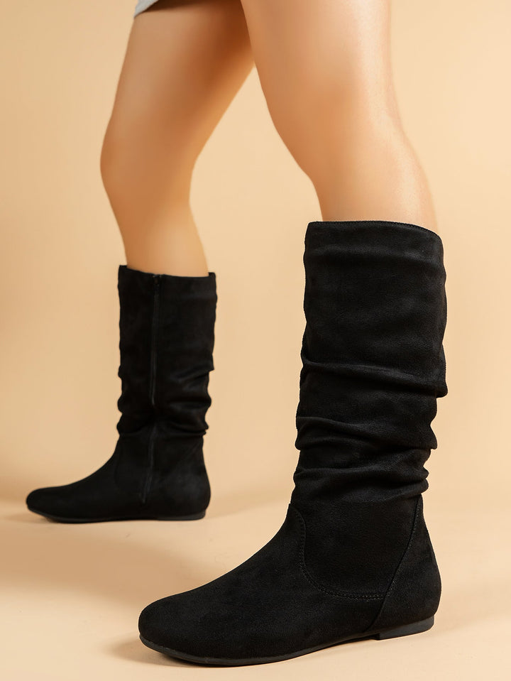 Drune | Damen Stiefel Aus Wildleder Mit Seitlichem Reißverschluss, Wadenlang, Frühlingskollektion