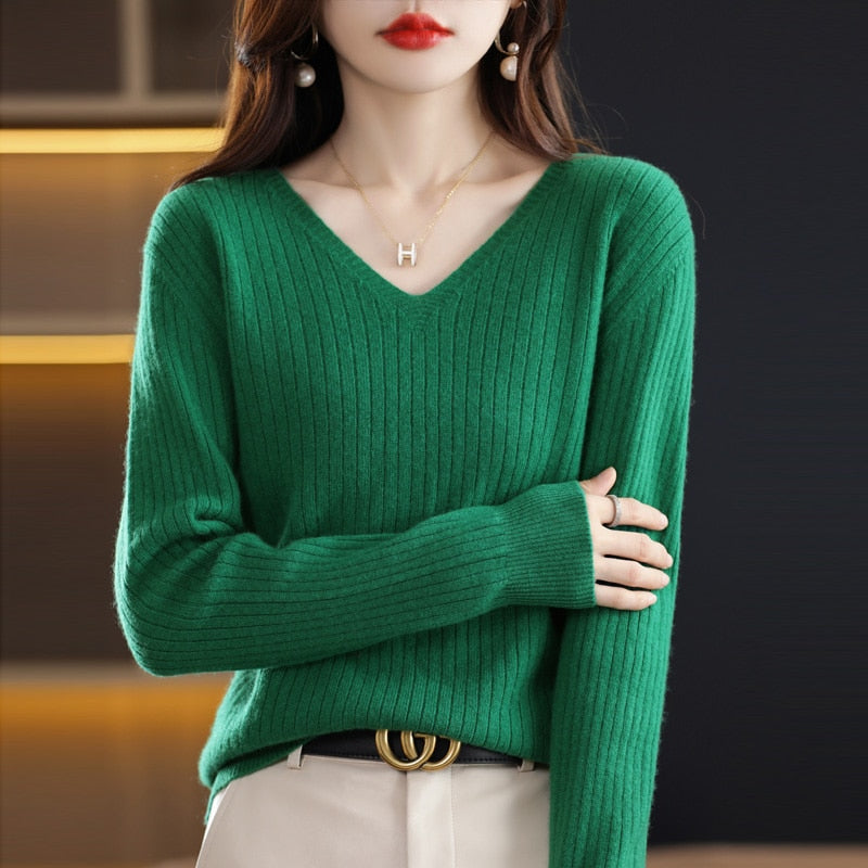 Drune - Strickpullover mit V-Ausschnitt - Damen Elegant Gemusterter Pullover