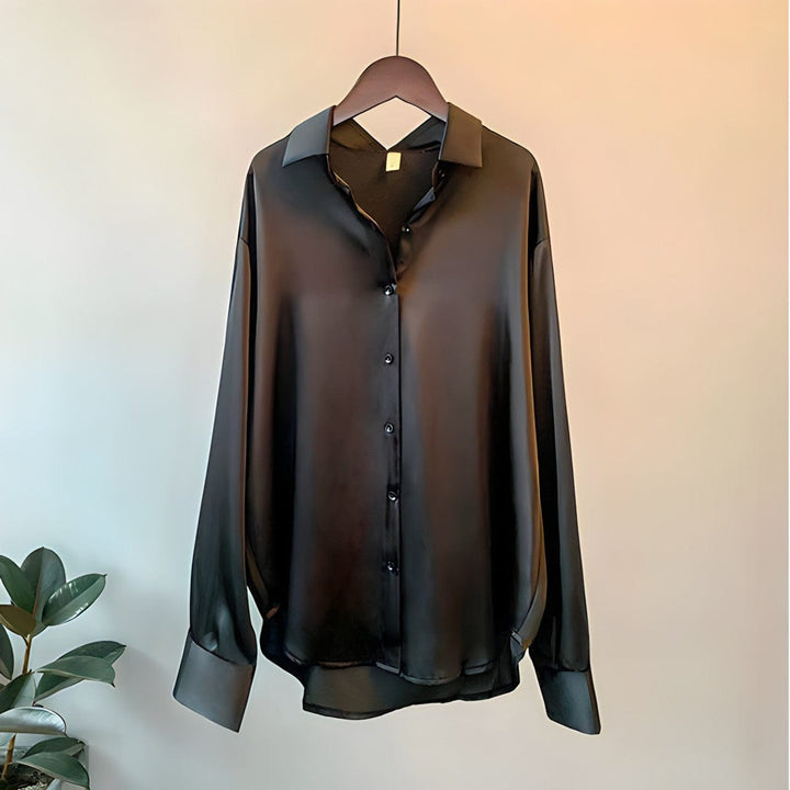Drune | Langärmelige Button-Up Satin Bluse für Frauen