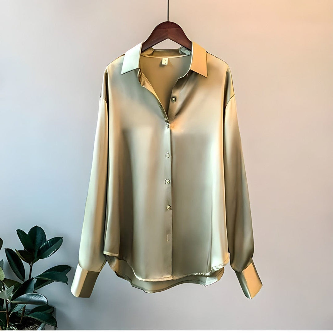 Drune | Langärmelige Button-Up Satin Bluse für Frauen